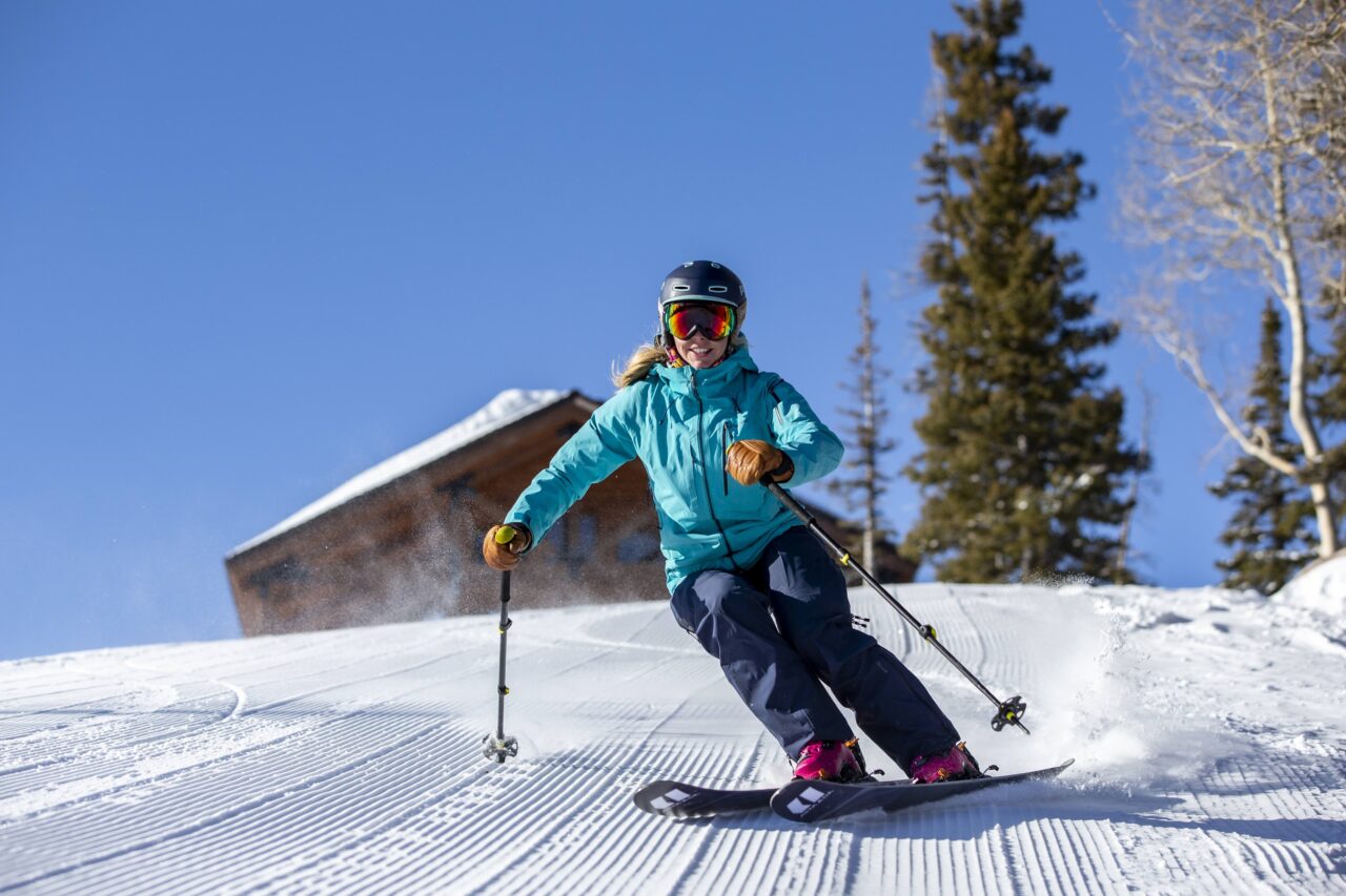 woman skiing down a hill